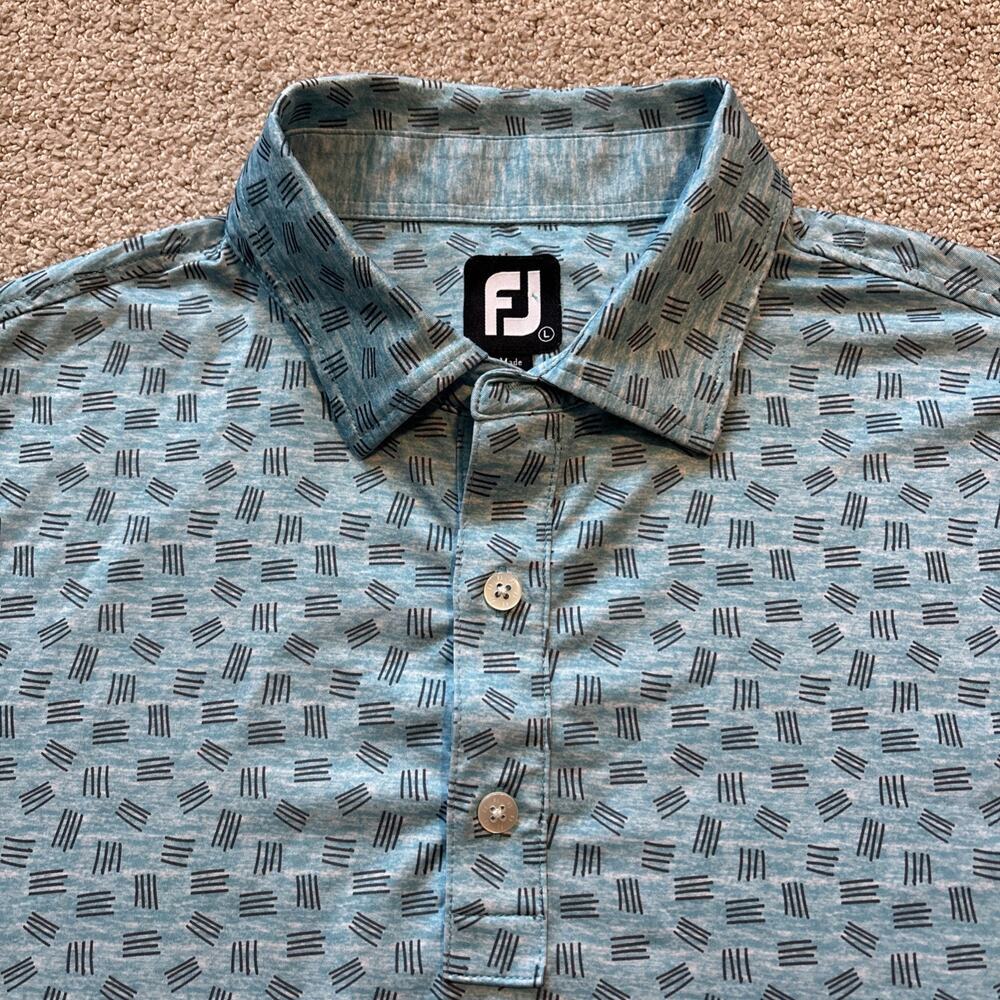 FootJoy FJ Golf Polo Men’s Sz L Blue Geometric Print Stretch Performance